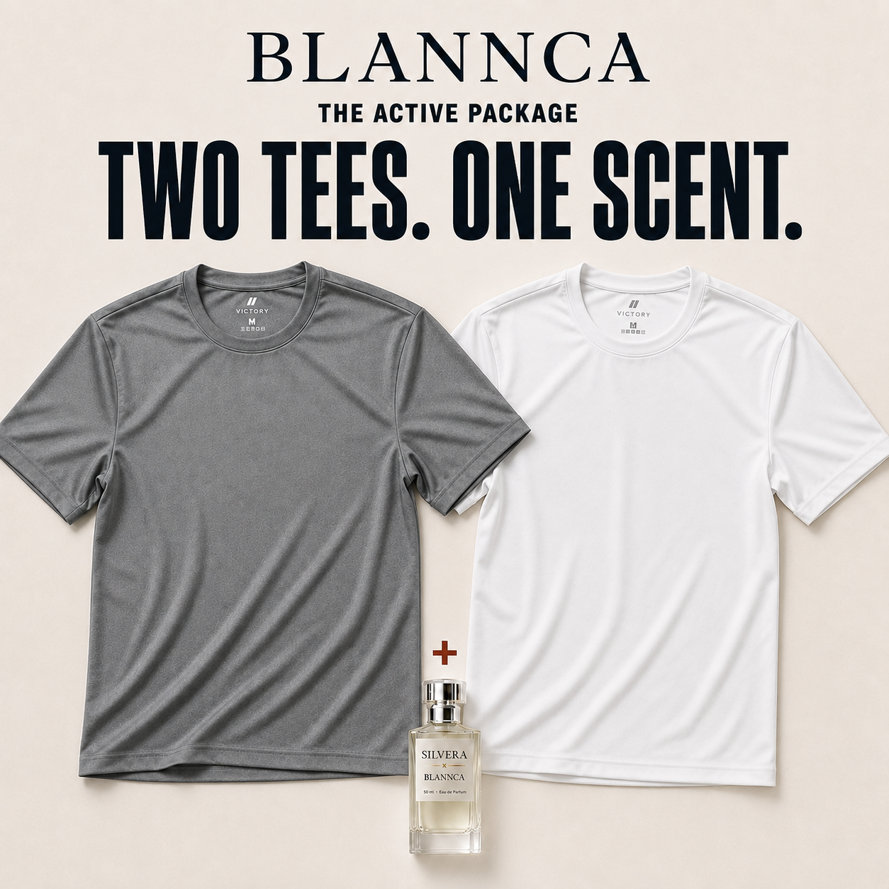 Victory Basic Grey and White performance T-shirts with free Silvera perfume