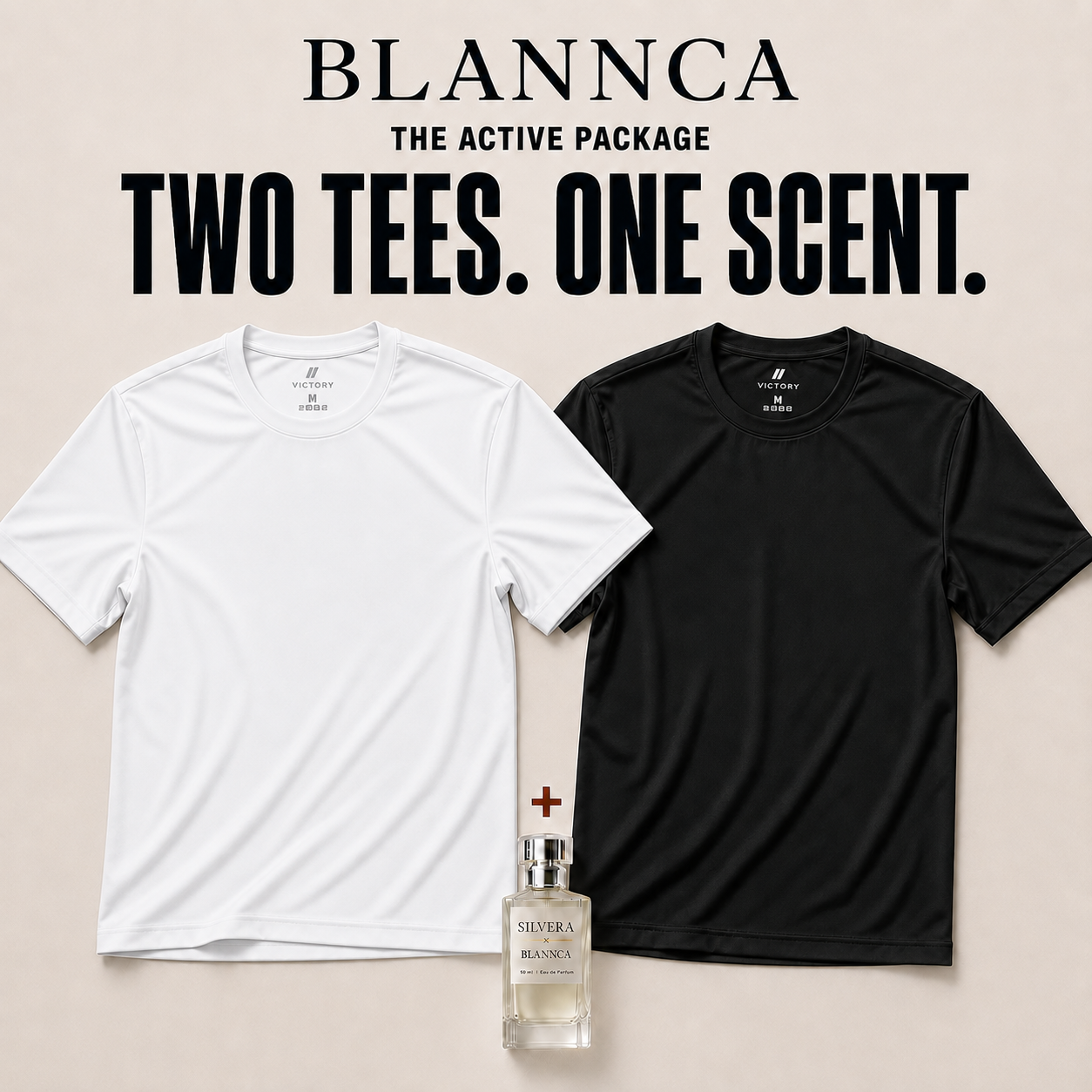 Victory Basic White and Black performance T-shirts with free Silvera perfume