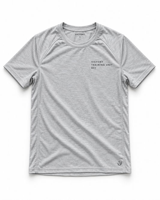 Victory Training Unit grey performance T-shirt front flat lay